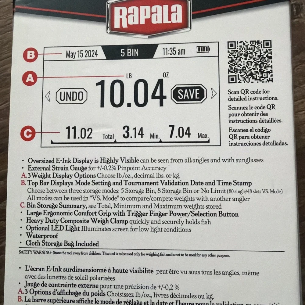 Rapala High Vis Digital Fishing Scale 20 lb E-Ink Display RHVDS NEW IN BOX